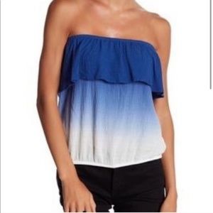 Socialite Blue and White Strapless Top